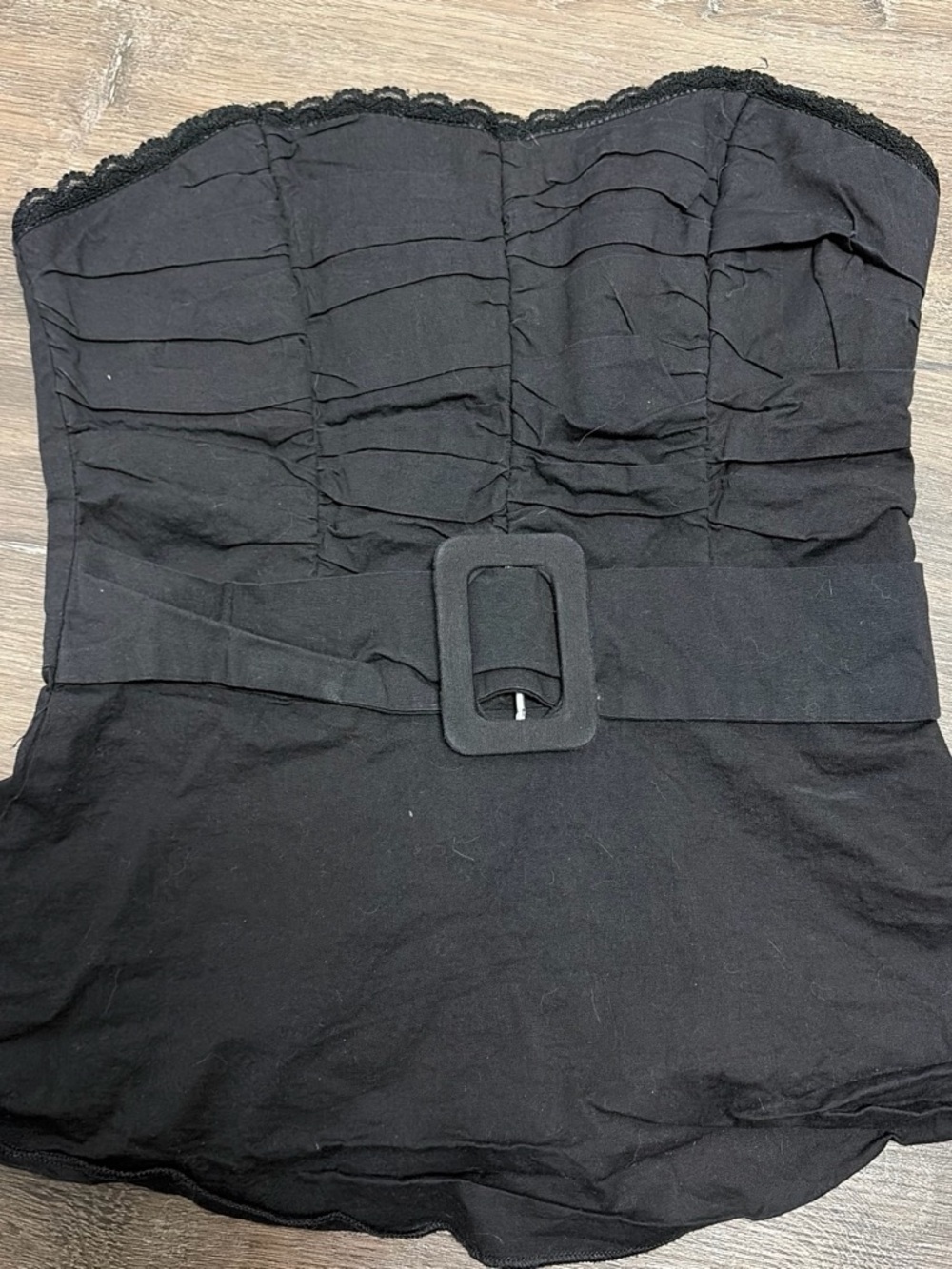 Urban Behavior Black Strapless Ruffled Bustier Top with Belt Detail